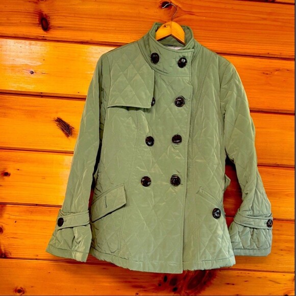 Esprit Coat Womens Large Green Quilted Jacket Button Up Pockets Lined Comfort - Picture 1 of 5